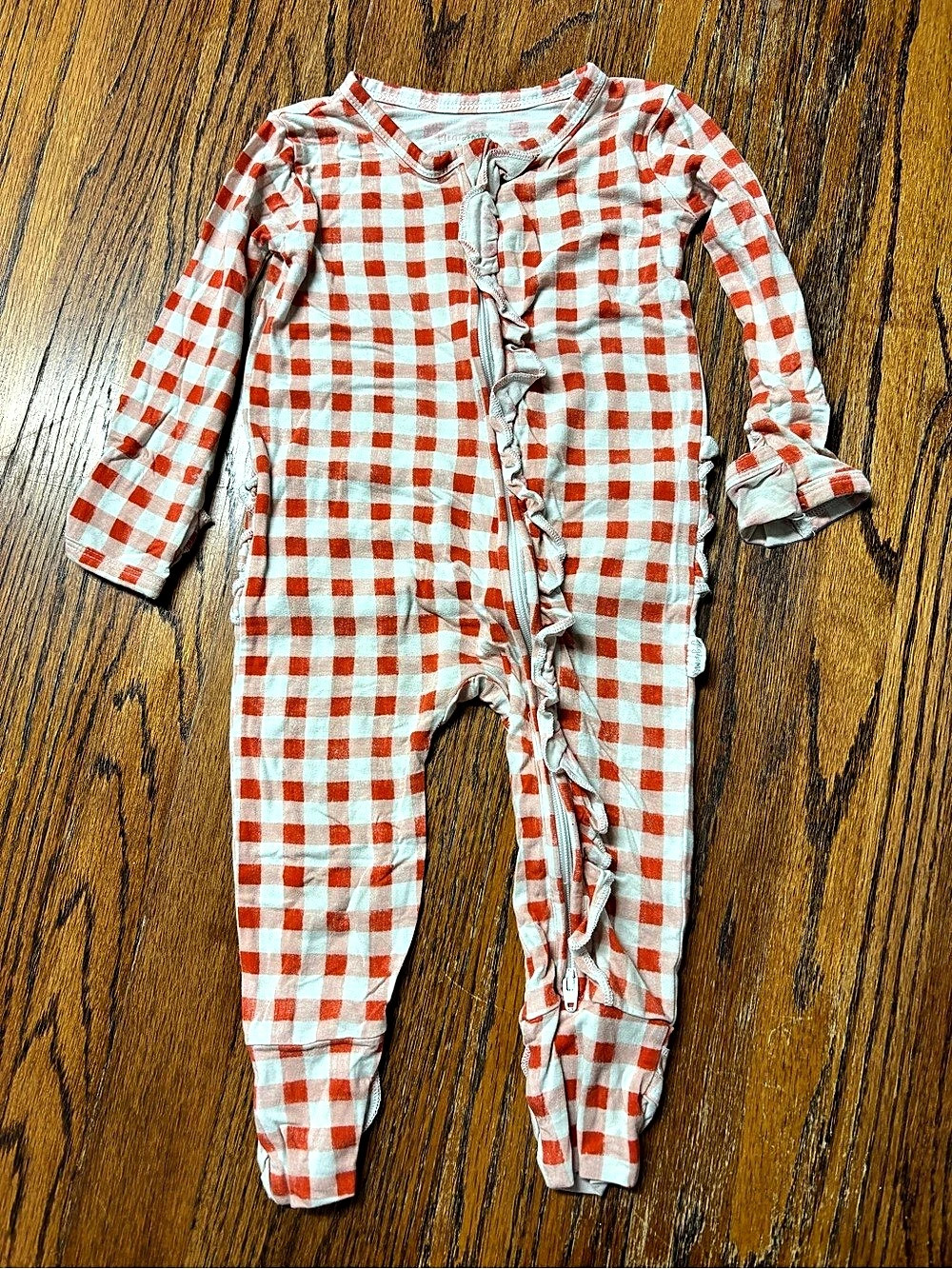 Gigi and Max Bamboo Gingham Ruffle Romper Size 12-18 Month